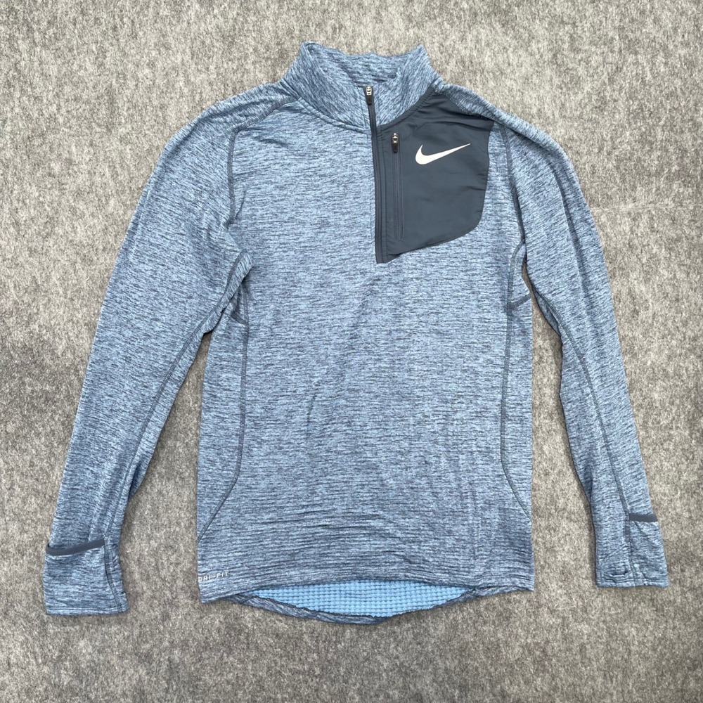 Nike Jacket Mens Small Dri-FIT Blue Therma Sphere Element 1/2 Zip Running Waffle